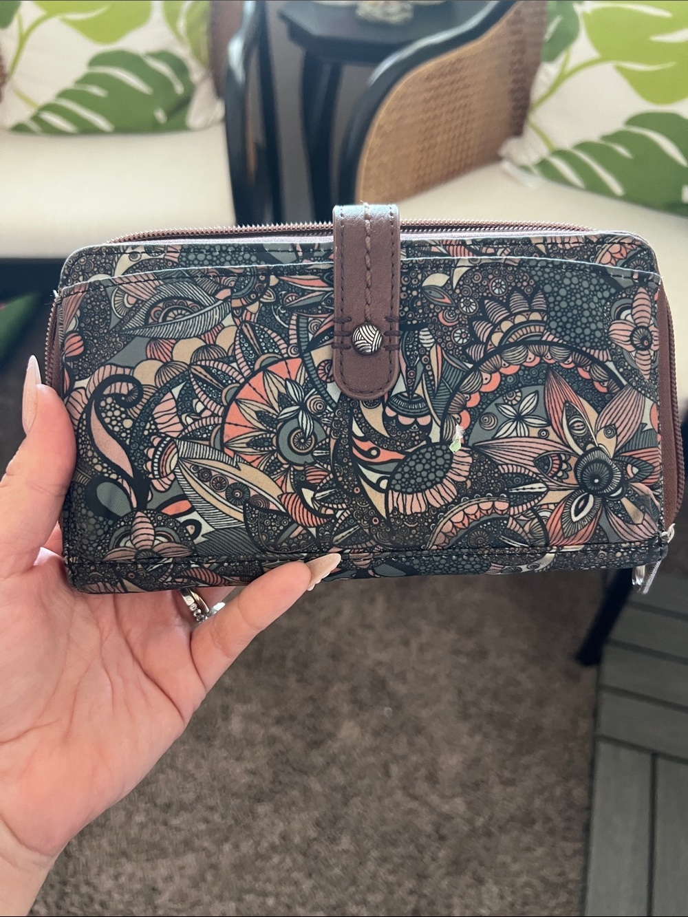 Sakroots Floral Zip Wallet in Pink, Brown and Black